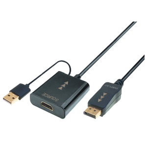 HDMI High Speed female + USB Power to Displayport male, 4K@30Hz, 0.30m, black 