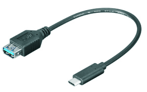USB 3.0 SuperSpeed sync & charge adapter cable, USB-C /m to USB-A /f, 0.2m, black, OTG 