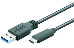 USB-C 3.0 High Speed Sync- & Lade Kabel, C-A, St/St, 5Gbit, 3A, 15W, 0.5m, schwarz 