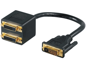 DVI Y-Kabel, DVI-D 24+1/St zu 2 x DVI-D/Bu, gold, 0.20m, schwarz 