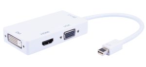 MDP 1.2 TO HDMI DVI VGA 0.15M M/F/F/F, CONVERTER, WHITE, 4K 