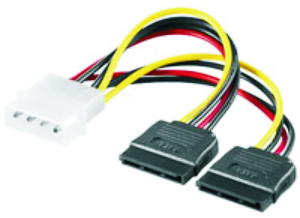 SATA power adapter, 4p 5.25/m to 2x SATA 15p/m 
