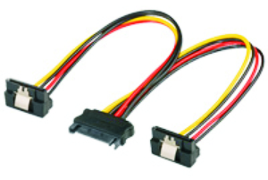 SATA power Y - cable, 1x SATA/f to 2x SATA/m 90°, 0.2m 