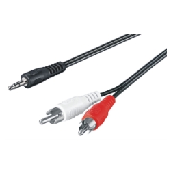 adapter cable AUX, 3,5mm 3pin to 2x RCA L/R, m/m, stereo, 3m, black 