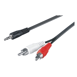 Audio connection cable AUX, 3,5mm 3pin stereo to 2x RCA L/R, 0.5m, black 