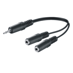 3,5mm jack adapter Y cable, 0.2m, M to 2x F, 3pin, stereo, black 