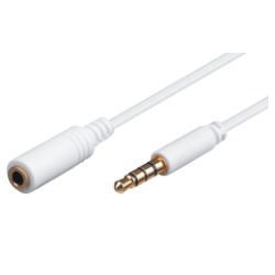 Headphone & Audio extension cable AUX, 3,5mm jack, 4pin stereo, m/f, 2m, white 
