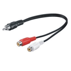 Y RCA audio adapter cable, 1/m to 2/f audio left/right, 0.2m, black 