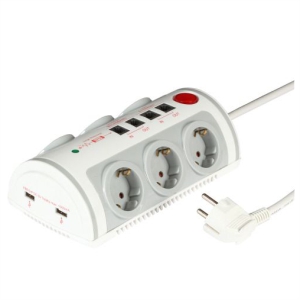 Multiport Socket Strip 6 ways, PROTECT, 2x USB, 2x RJ45, 2x RJ11, switch, white/grey 