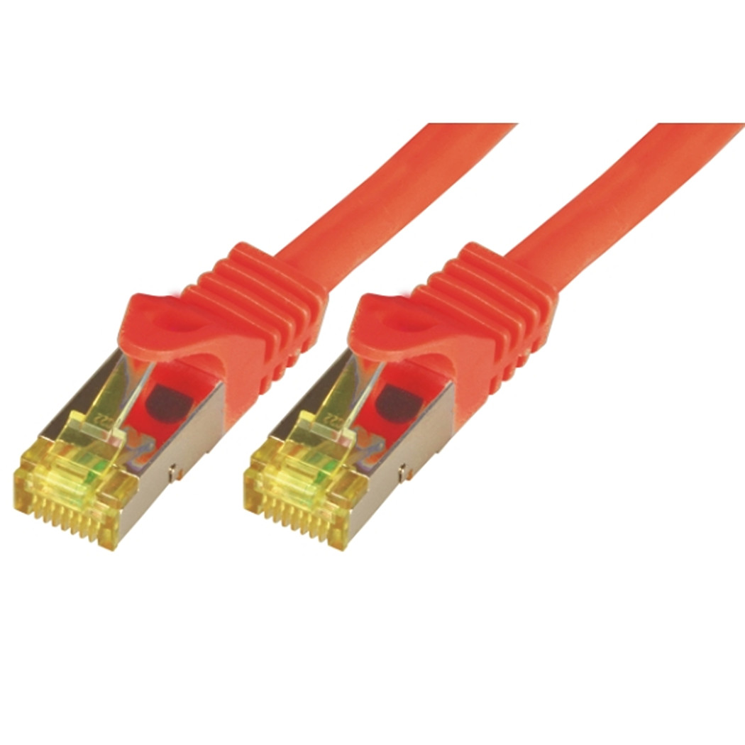 CAT7 Roh-Netzwerkkabel S-FTP, PIMF, LSZH, RJ45, 10GBit, 0.25m, rot 