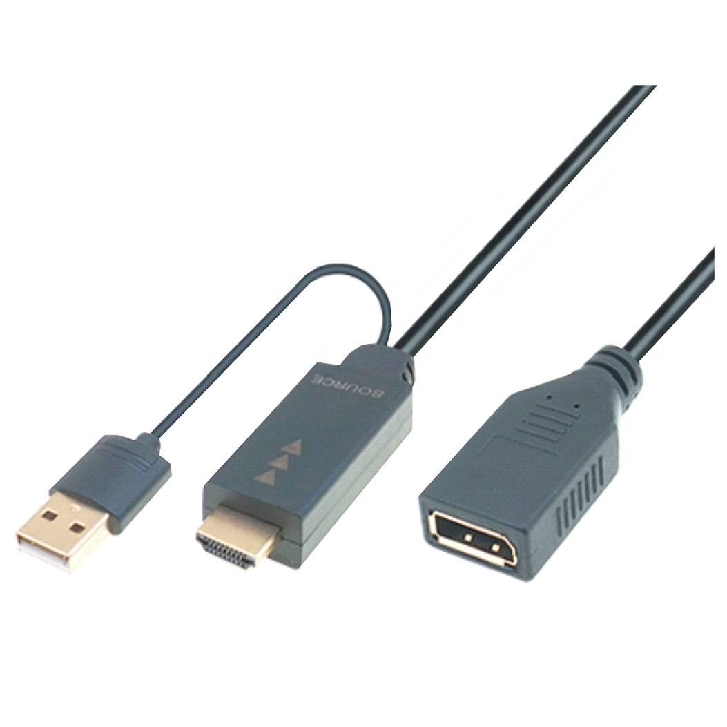 HDMI High Speed male + USB Power to Displayport female, 4K@30Hz, 0.30m, black 