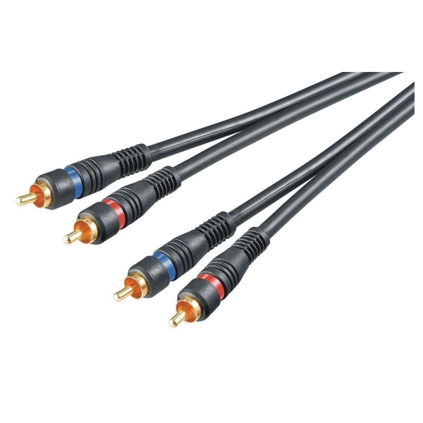 RCA stereo connection cable, 2x Chinch, 2x m/m, double shielded, 10m, black 