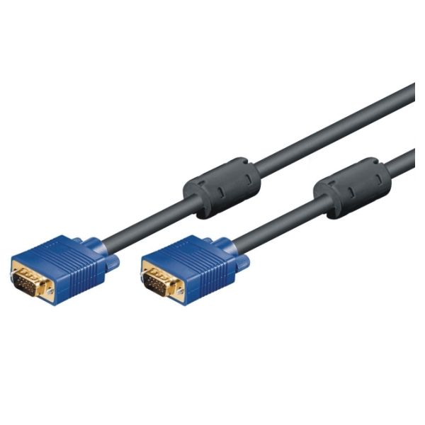 SVGA connection cable, 15pin, m/m, FullHD, gold, 3m, black, ferrite 