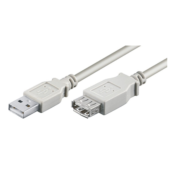 USB 2.0 Hi-Speed extension cable, A-A, CU, shielded x2, m/f, 2.0m, grey 