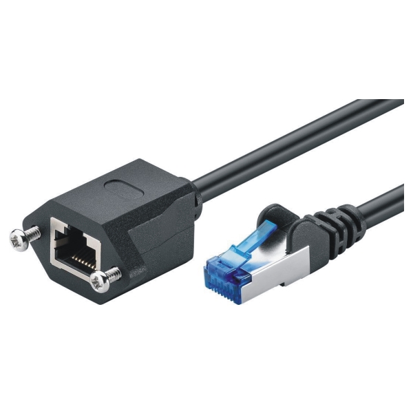 CAT6a patch cord extension S-FTP, RJ45 m/f, 10Gbit, 0,5m, black 