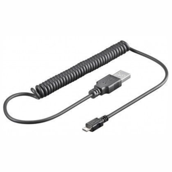 Micro USB 2.0 Lade- u. Sync Spiralkabel, 1m, schwarz 