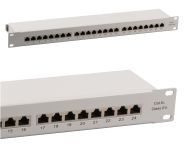 Patchpanel CAT.6A, STP, 19 inch, 24Port, 1HE, RJ45, LSA, 500MHz, 10Gbps, grey 